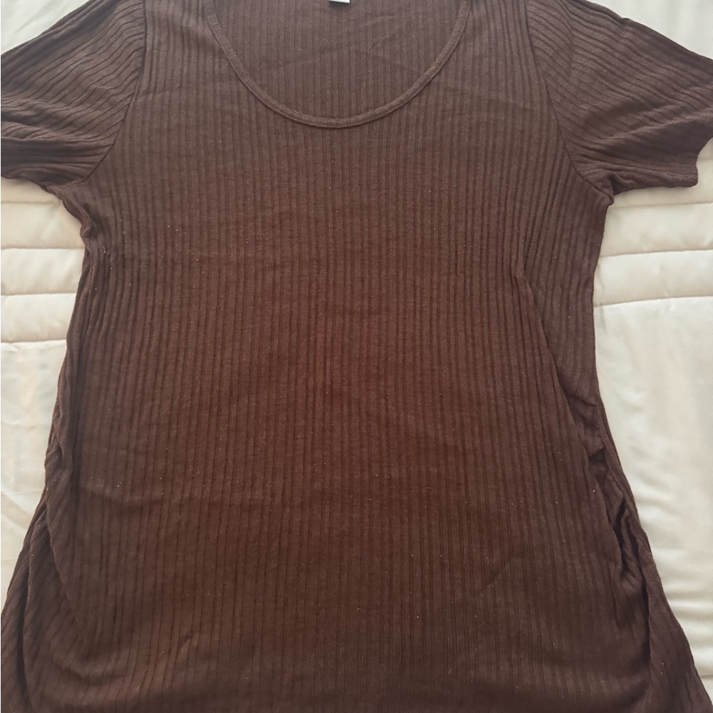 Women's Maternity Brown Ribbed Top